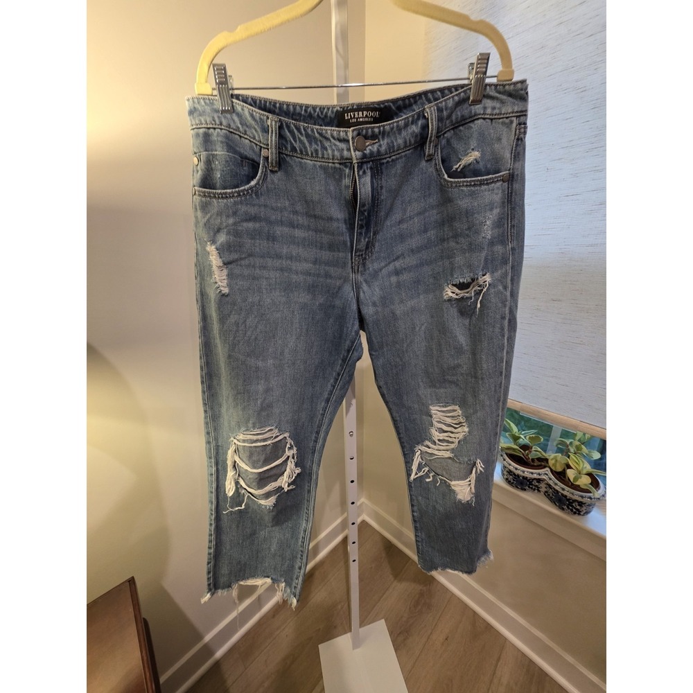 Liverpool Los Angeles Jeans Womens 12/36 Blue Straight Distressed - Picture 16 of 16